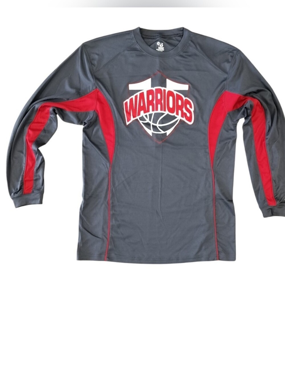 Badger Warriors Basketball Long Sleeve Performance Shirt Gray/Red Men’s M